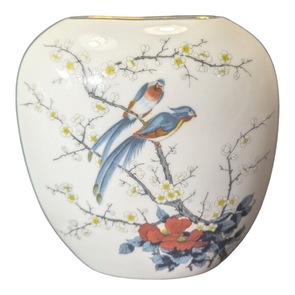 Vintage Set of 2 JAY Fine China Porcelain Vase Set With Bluebirds & Floral Motif - Picture 3 of 13